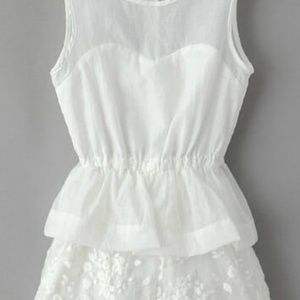 White Sleeveless Embroidered Chiffon Romper